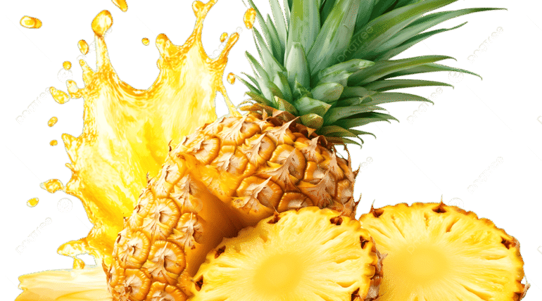 Pngtree fresh pineapple with slices and splash of juice